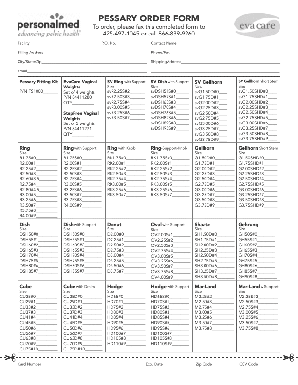 Download the EvaCare<sup>®</sup> Pessary Order Form